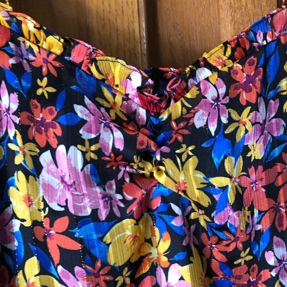 Anthropologie SKIES ARE BLUE Floral Balloon Sleeve Crop Top Metallic Stitch - XS - Picture 3 of 12